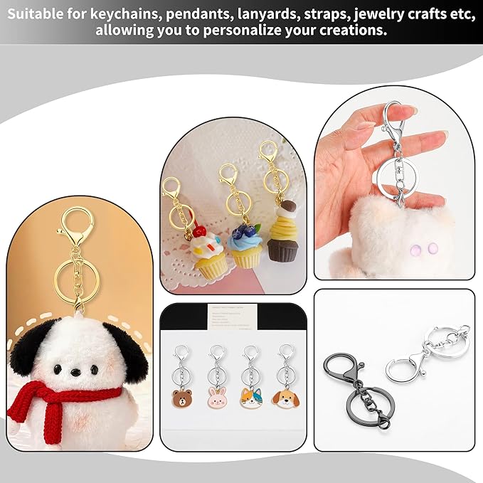 10 Pack a Set Metal Lobster Claw Clasps and Key rings, Key chain Accessories, Keychain Making kit for Keys, Art Crafts, Jewelry Making, Silver - Gold