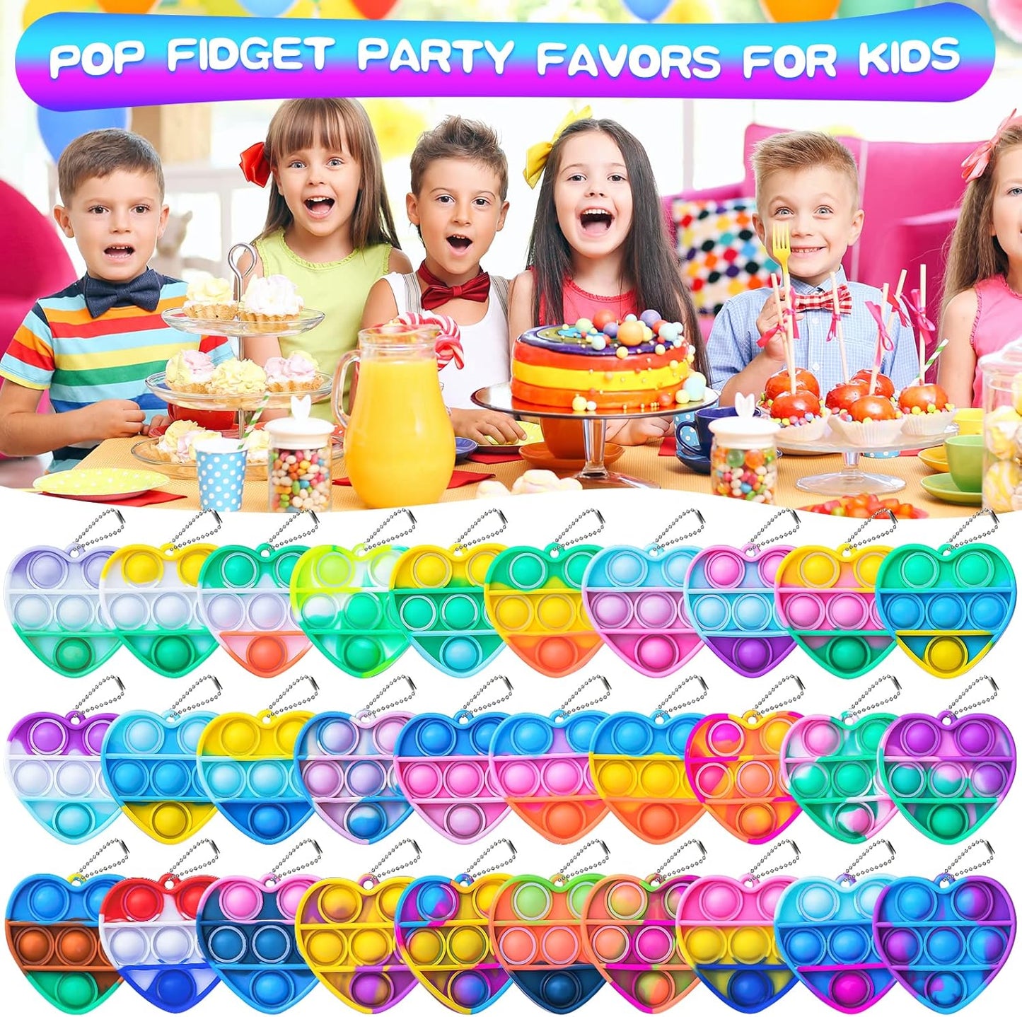 Pop Fidget Toys Bulk Its Valentines Day Gifts for Kids Party Favors for Kids Toys 30 PCS Mini Pop Keychain It Sensory Fidget Toy Pack Poppers Fidgets for Classroom Prizes Birthday Goodie Bag Stuffers