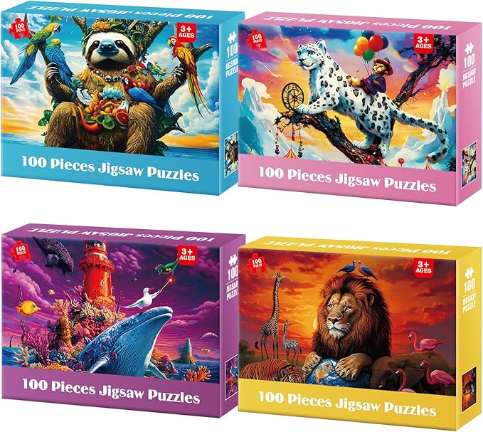 100 Piece Puzzles for Kids Ages 4-6 6-8 - Fantastic Creatures Collection Puzzle for Kids Ages 8-10 Large Piece Puzzles for Seniors Adults Jigsaw Puzzles Educational Gifts for Girls Boys Toys 4 Packs