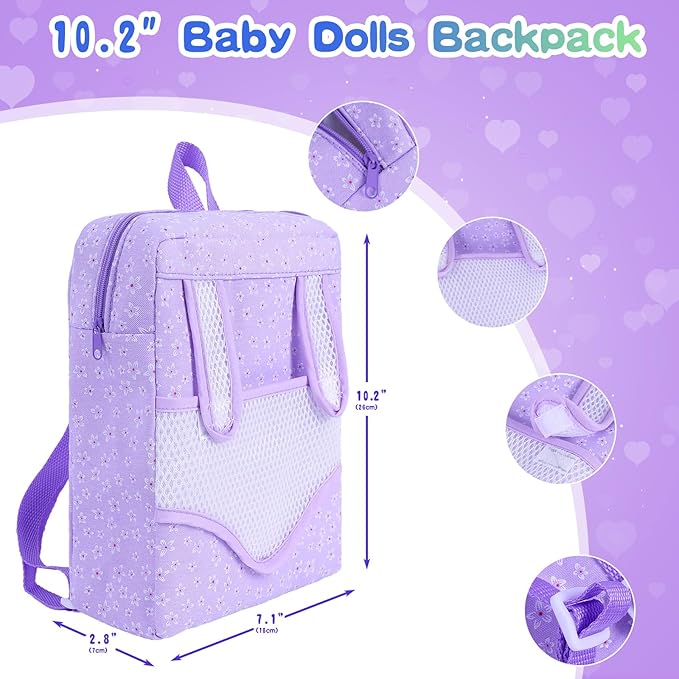 ZNTWEI 12 Inch Backpack Baby Doll Playset with Washable Dolls and Accessories Includes Backpack, Bottles, Nipple, Blankets, Hats, Clothes, Socks First Baby Dolls for Toddlers 3 Years and Up
