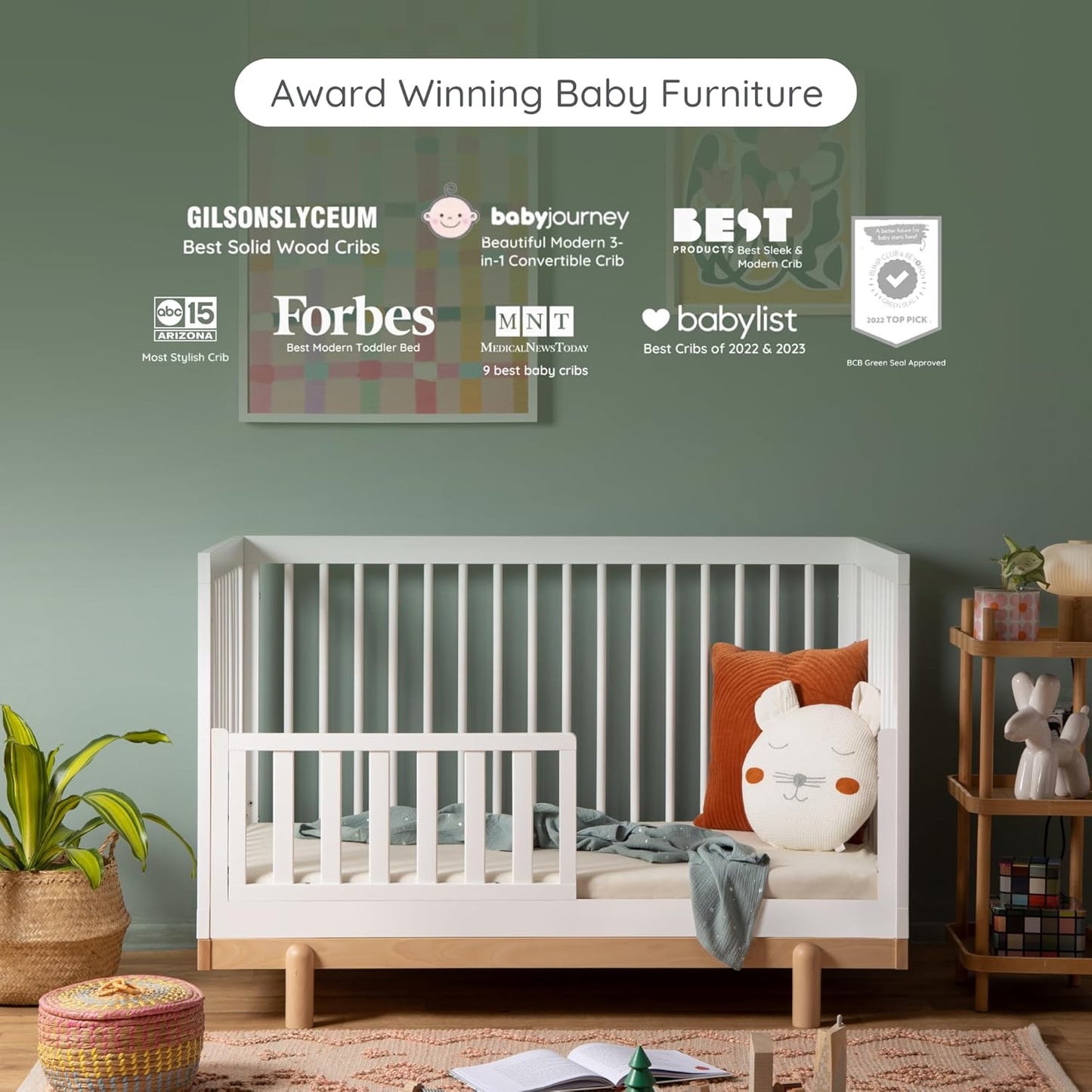 dadada Baby Bliss 4 in 1 Convertible Crib to Toddler Bed & Floor Bed – Made in Italy, GREENGUARD Gold Certified, Baby-Safe Finish, Sustainable Beech Wood, Modern Design (White and Natural)