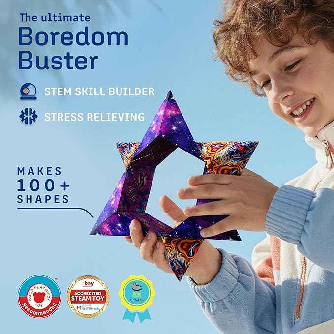 Shashibo Shape Shifting Box - Award-Winning Fidget Toy w/ 36 Rare Earth Magnets - Fidget Cube Transforms Into Over 70 Shapes, Sensory Toy Gift for Kids, Teens, and Adults (Spaced Out)