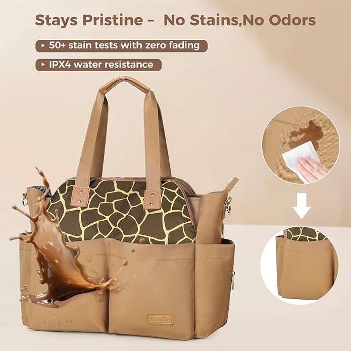 Lekebaby Diaper Bag Tote, Large Diaper Bags Waterproof,Large Mommy Bag Tote Bag Handbag Pink Travel, Black and Beige