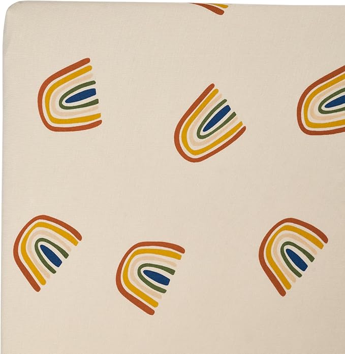 Kyte Baby Soft Crib Sheet - Standard Fitted Crib Sheet Made with Rayon from Bamboo, Ultra-Gentle and Breathable (Rust Rainbow on Oat)