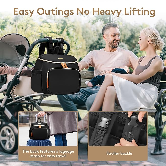Compact Diaper Bag Backpack – Lightweight & Waterproof Baby Bag for Moms & Dads, Includes Changing Pad & Stroller Straps, Small Travel Diaper Backpack for Daily Use – Black