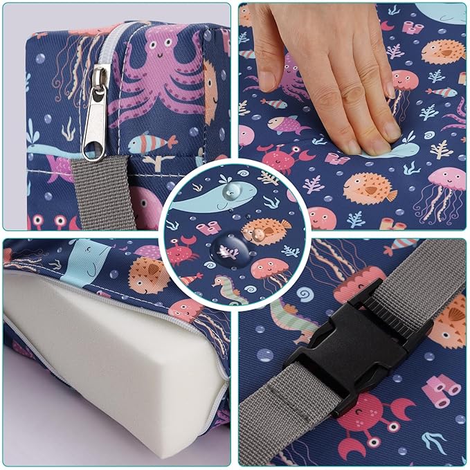 Zicac Portable Toddler Booster Seat for Dining Table, Safer Non-Slip Kids Booster Seat with Double Adjustable Straps, Washable Detachable Strong Support Increasing Cushion for Child (Purple Octopus)