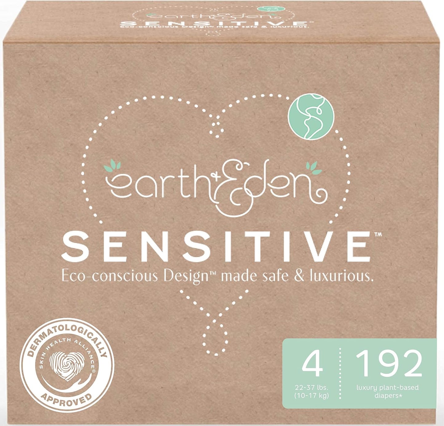 Earth & Eden Sensitive | Eco-Conscious & Hypoallergenic Diapers | Size 4 | 192 Count