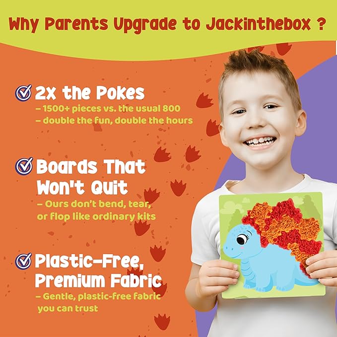 jackinthebox Poke Poke Art – Dinosaurs Theme, Mess-Free Fabric Art and Craft, Flower Pressing Kits, Gift for Kids, Toys for Girls and Boys Ages 4 5 6 7 8