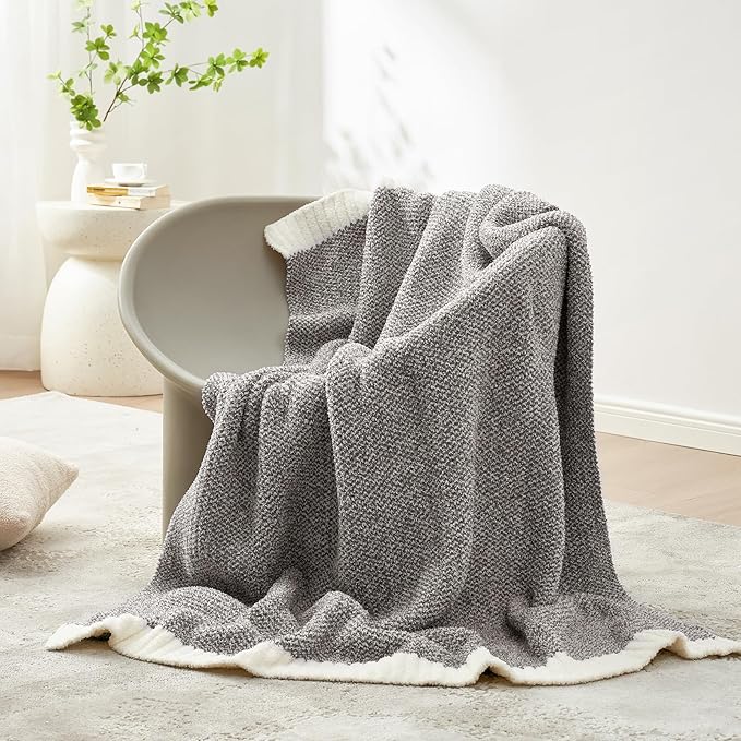 Snuggle Sac Grey Throw XL Blanket, Super Soft Warm Oversized Throw Knit Blankets Fuzzy Plush, Dark Grey, 50x70 inches