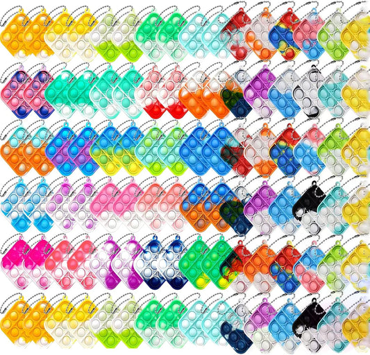 80 pcs Random Color Mini Squeeze Pop Bubble Fidget Sensory Toys, Mini Keychain Wrap Small Relieve Anxiety Stress Toy, Pop Bulk Silicone Classroom Prize for Kids Adult Party Gift