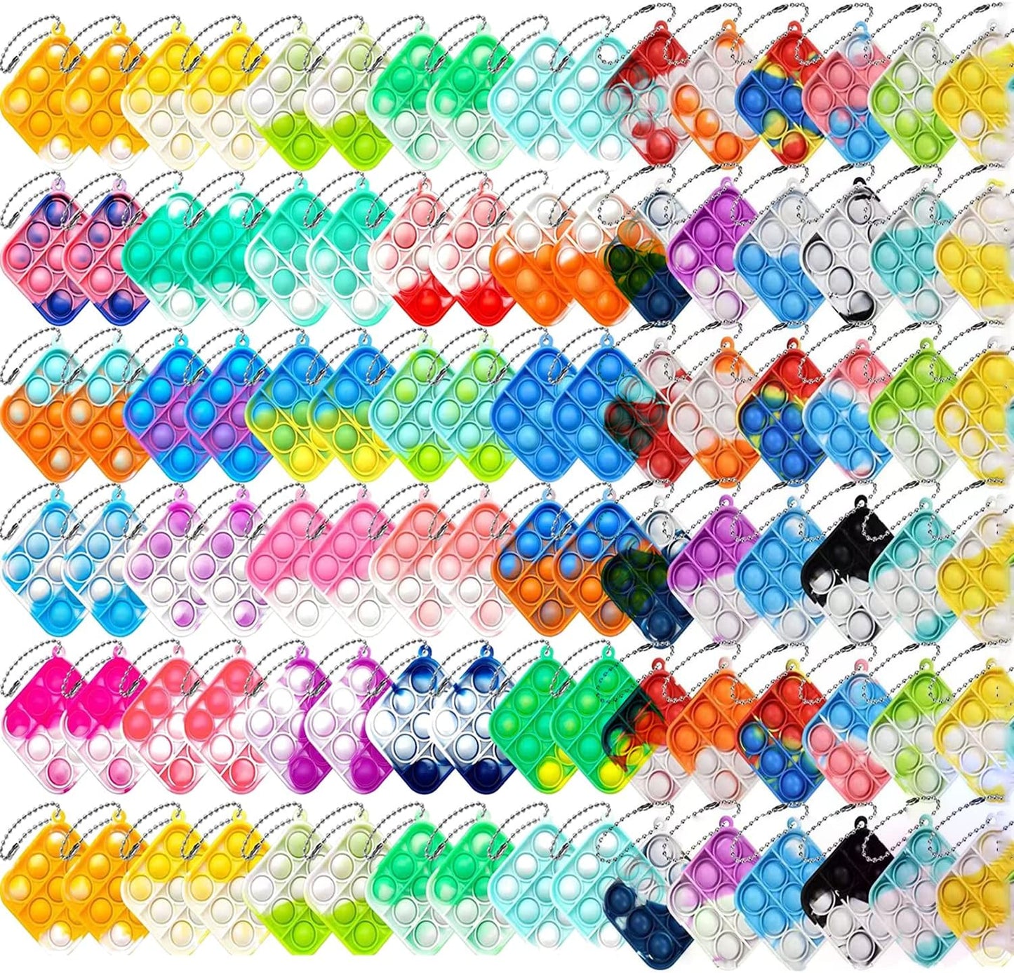 150 pcs Random Color Mini Squeeze Pop Bubble Fidget Sensory Toys, Mini Keychain Wrap Small Relieve Anxiety Stress Toy, Pop Bulk Silicone Classroom Prize for Kids Adult Party Gift