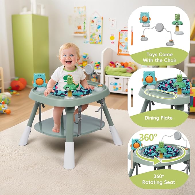 15 in 1 Convertiable High Chair for Babies and Toddlers, 2 in 1 Highchair & Activity Center w/Toys, Booster Seat, Toddler Chair w/5-Point Harness & Removable Tray & 2-Layer Cusion (Green)