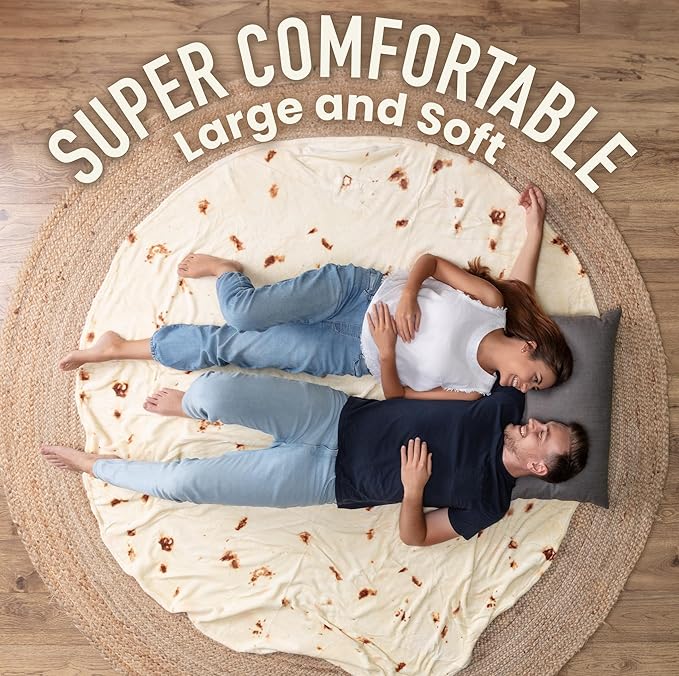 Zulay Kitchen Burrito Tortilla Throw Blanket - Giant Double-Sided Tortilla Blanket for Adult and Kids - 285 GSM Funny Soft Food Blanket - Flannel Round Taco Blanket - (80" Double Sided)