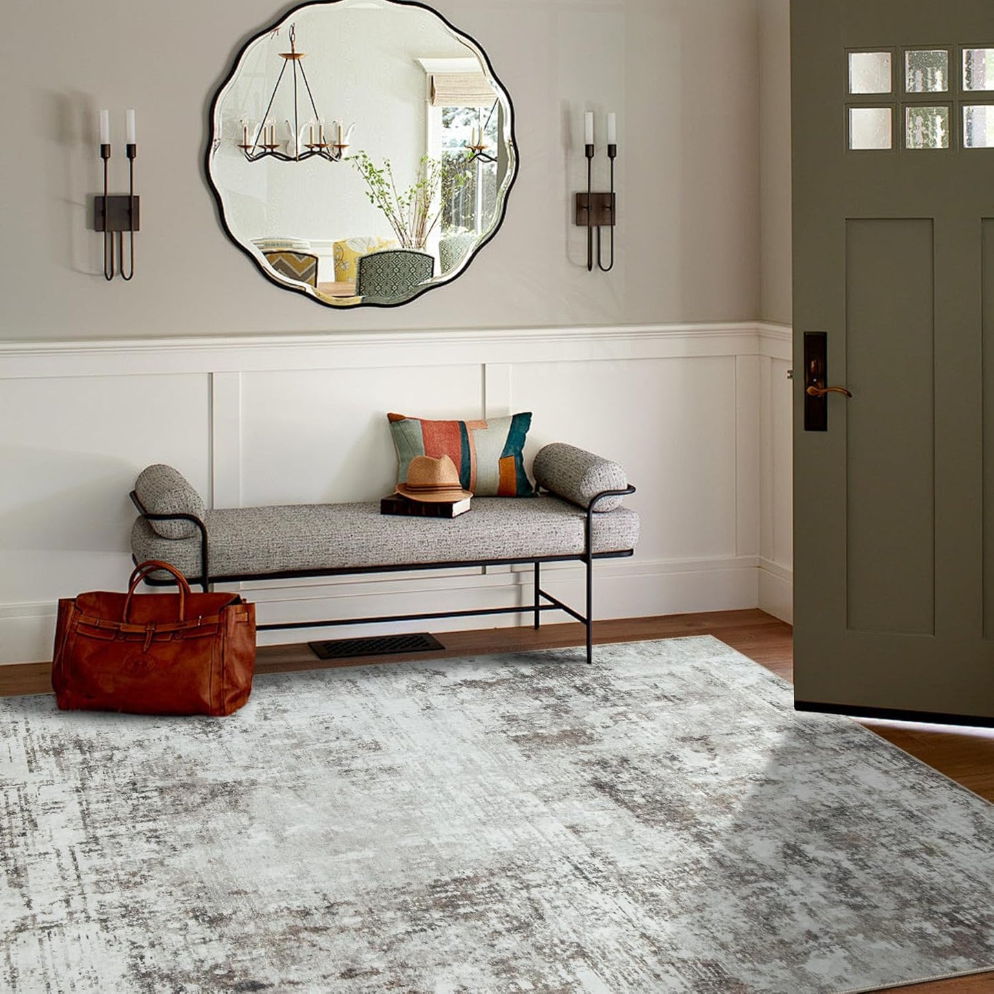 5x7 Area Rugs for Living Room Rug Washable: Modern Rug for Dining Room Bedroom Carpet Non Slip Low Pile 5 by 7 Indoor Abstract Nursery Home Office Brown Grey