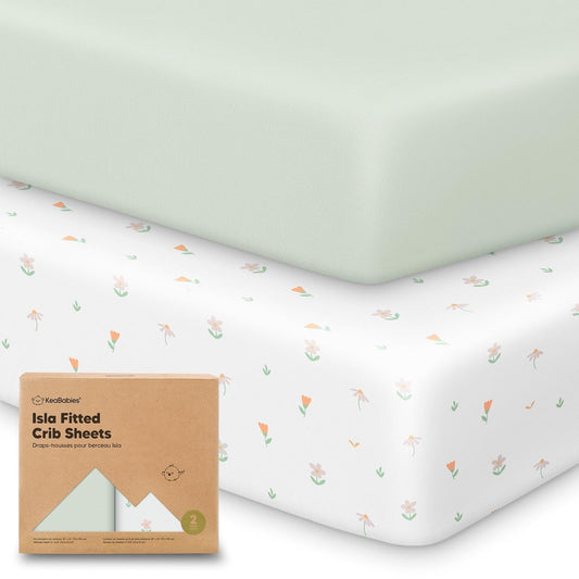 KeaBabies 2-Pack Baby Crib Sheets for Boys, Girls - 52x28 Viscose Derived from Bamboo Toddler Bed Sheets Neutral, Fitted Crib Mattress Cover for Standard Baby Bedding, Soft & Cozy (Wildflowers)