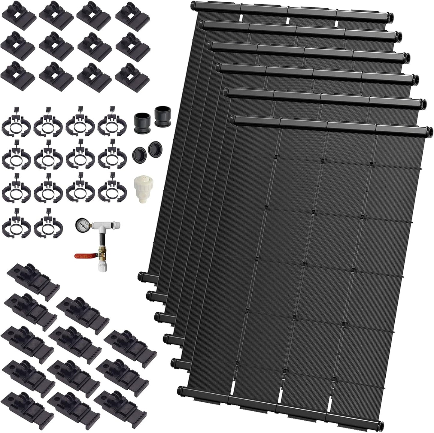 Industrial Grade Solar Pool Heater DIY Kit - Superior High-Wind Strapless Mounting System & Maximum Freeze Resistance (6-4'x7.5' / 180 Square Feet)