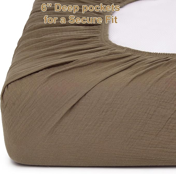 Muslin Mini Crib Sheets for Girls & Boys-2 Pack 24"x 38" Soft Baby Mattress Sheets Fitted-No Slip Neutral Toddler Cotton Bedding-Nursery Décor Taupe Brown & Light Beige