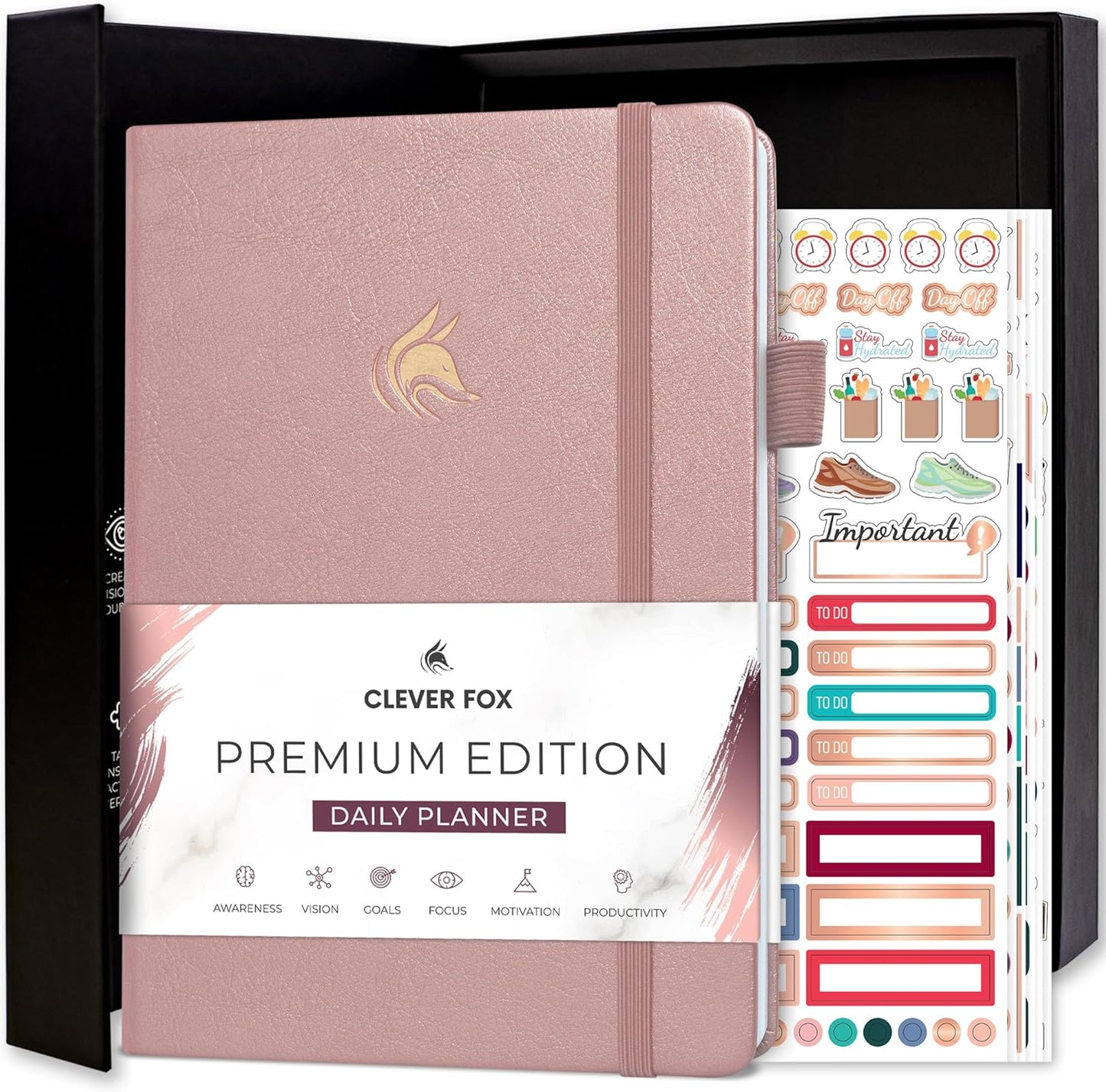Clever Fox Planner Daily Premium – Undated Daily Planner with Hourly Schedule, Personal Organizer, Productivity Journal, 6 Months (Rose Gold)