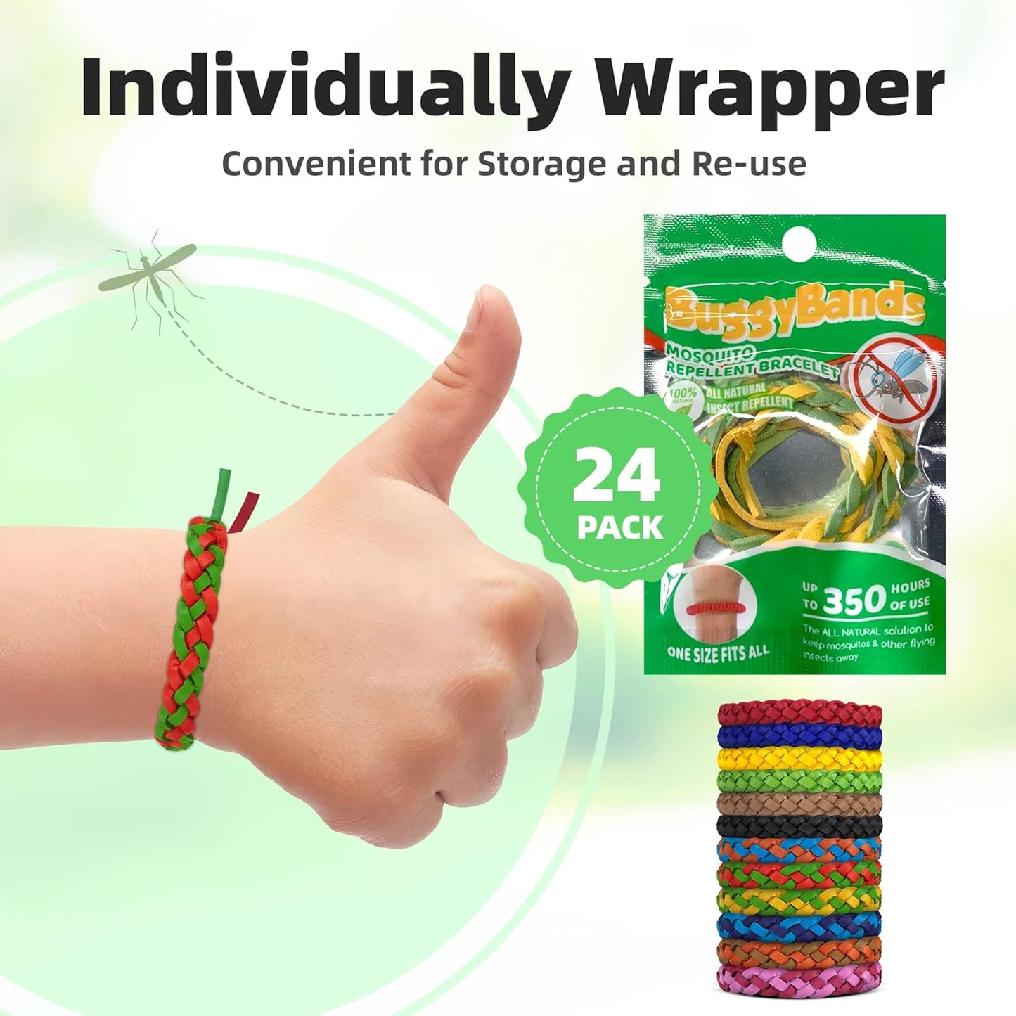 36 Pack Mosquito Repellent Bracelets, DEET-Free Natural Bands, PU Leather Insect & Bug Repellent Wrist Bands for Kids & Adults, Individually Wrapped