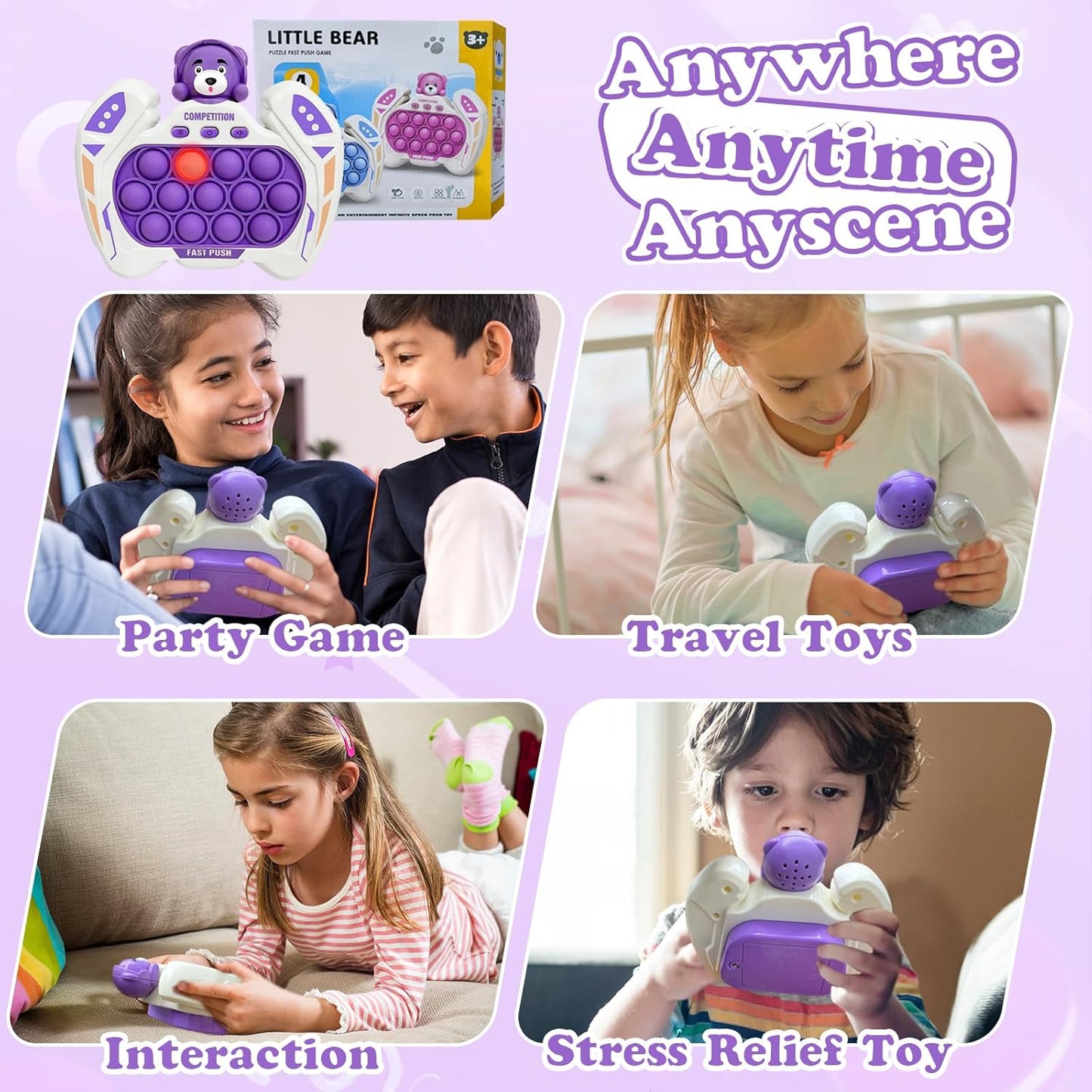 Fast Push Pop Pro Light Up Fidget Bubble Game Controller, Puzzle Pop Pro Game Fidget Toys Adults Handheld Bubble Pop Fidget Game Console Anti-Anxiety Autism Electronic Pop Game