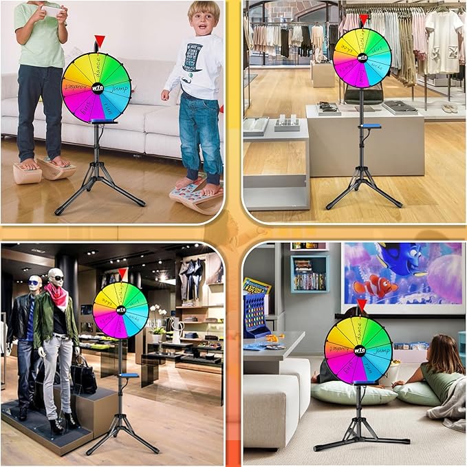 16 Inch Prize Wheel,Spinning Wheel with Adjustable Folding Tripod Floor Stand,12 Slots,1Bracket, Dry Erase Kit - Wheel of Fortune Game for Carnival, Casino & Trade Show.