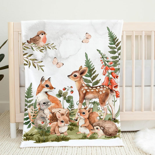 UNIQUE Woodland Ultra Soft Fleece Baby Blanket 30x40in, Cute Forest Animals Baby Blanket, Gender Neutral