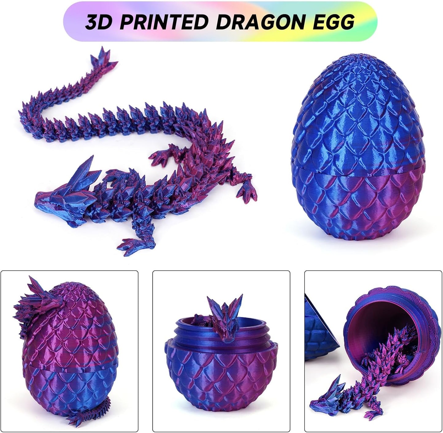 3D Printed Dragon Egg,Dragon Eggs with Dragon Inside,Crystal Dragon Fidget Toys,Full Articulated Dragon Dragon in Egg,Adults Fidget Toys for Autism ADHD (4PCS1)