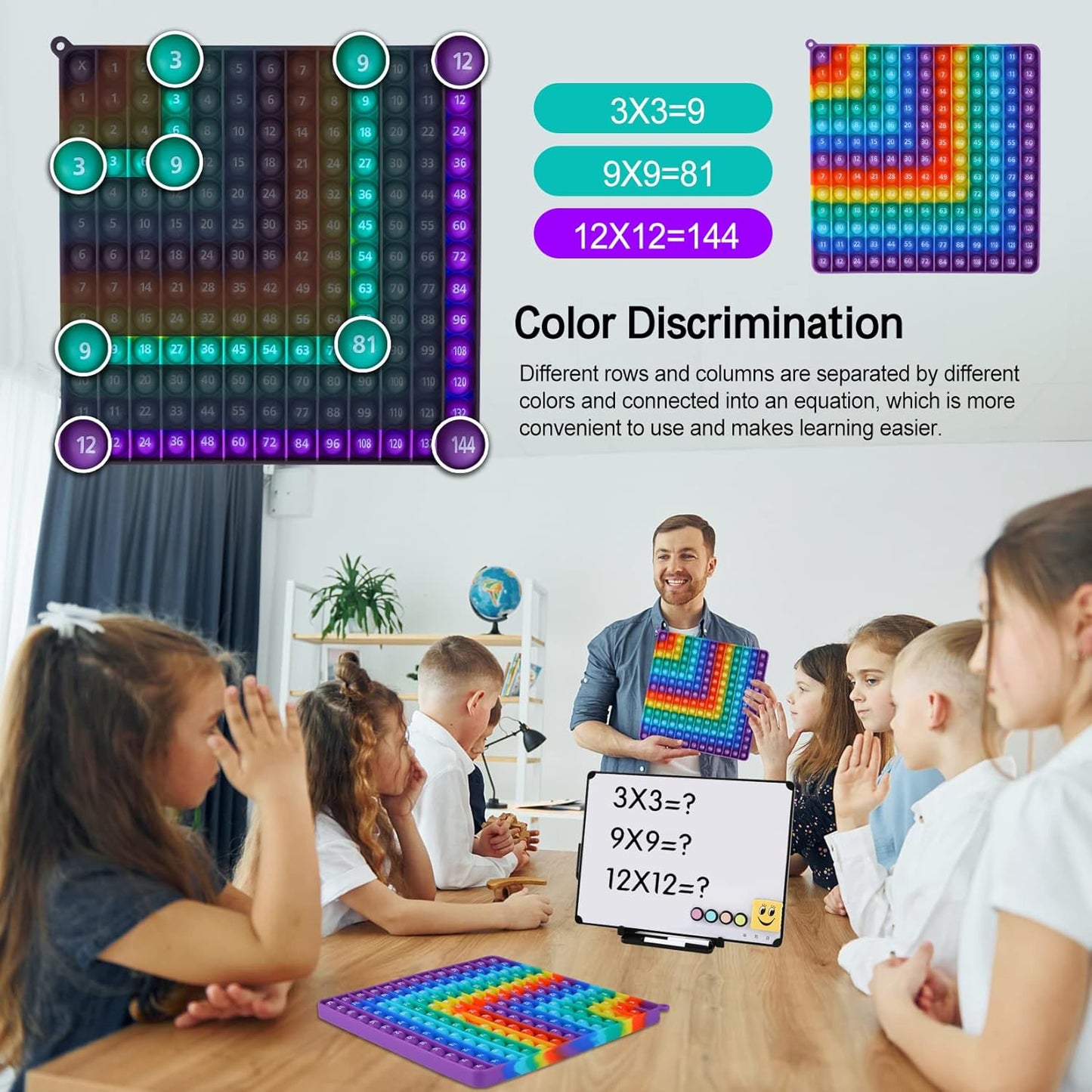 12x12 Multiplication Table Digital P0PP Math Toy, Rainbow Dimple Fingertip Toy, Multiplication Table Math Game (12x12 Right Angle Multiplication Table)
