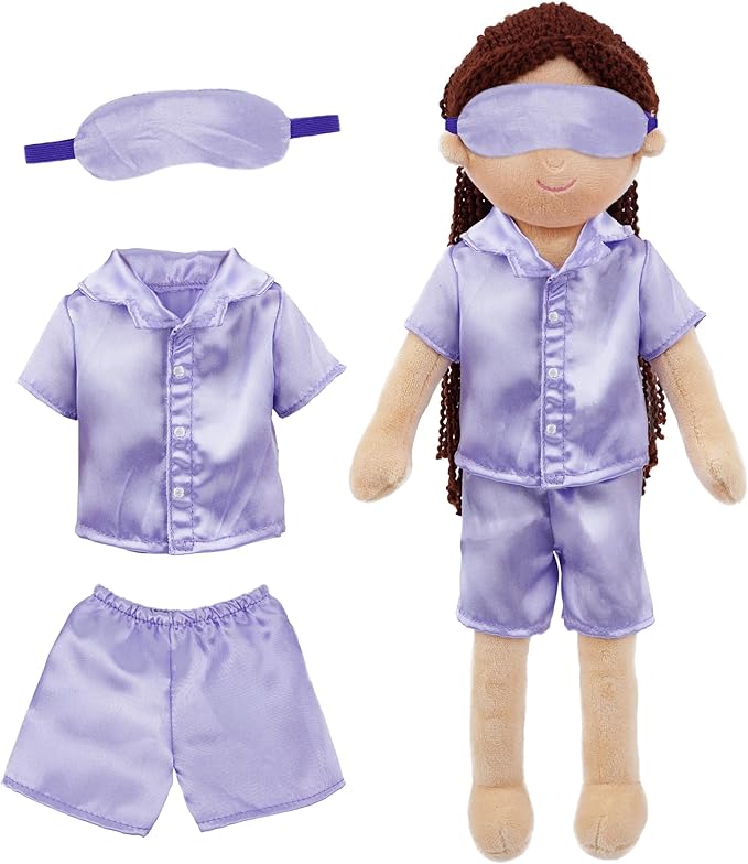 June Garden 14" Snuggle Cutie Ballerina Doll Maya – Soft Plush Doll with Ballet Outfit, Purple Pajama Set & Accessories – Dress Up Pretend Play Toy for Girls