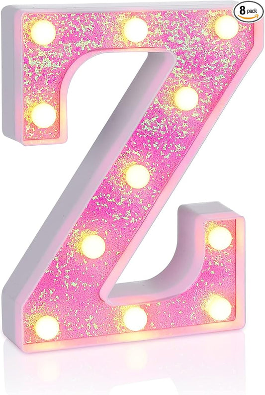 Foaky Pink Light up Letters，Pink Party Decorations,Girls Room Decor,Glitter Light Up Letters,Alphabet Letter Sign for Night Light Birthday Party Girls Gifts, Home Bar Decoration（Z）