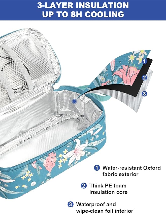 YOUSHARES Breastmilk Cooler Travel Bag with Digital Thermometer, Small Insulated Baby Milk Storage with 2 Ice Packs, Daycare and On-the-Go Moms （Lily）