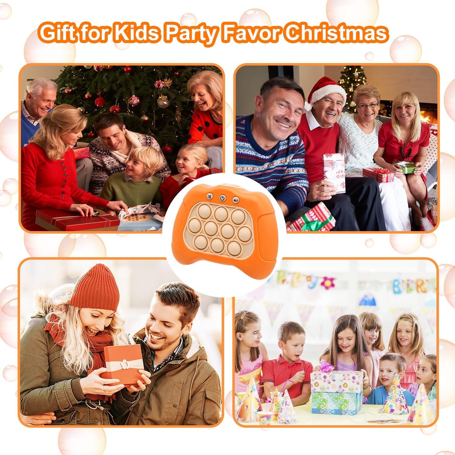 Quick Push Puzzle Game Machine Pop Fidget Light-Up Squeeze Poppet Sensory Toy Educational Push Pop Bubble Toy Stress Relief Party Favors Puzzle Game for Kids Teens Adults （Orange）