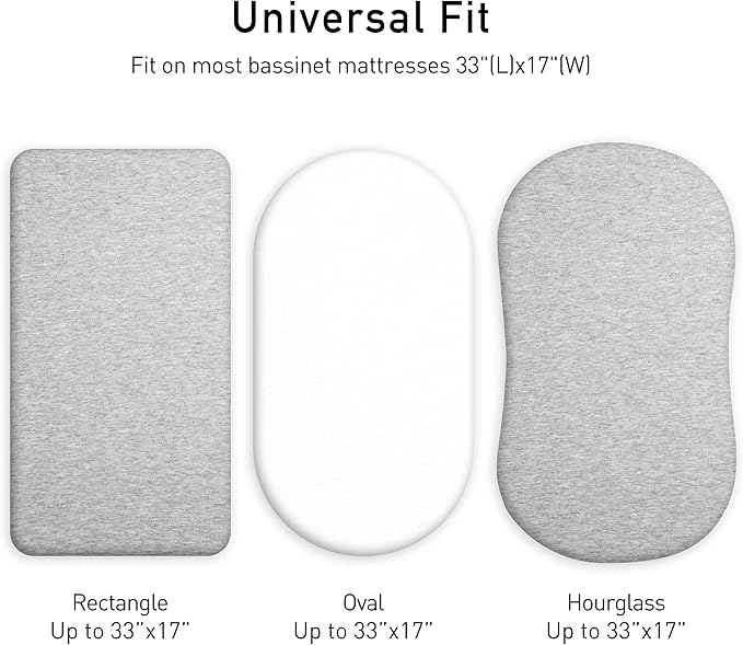 Gllquen Baby Bassinet Sheets 2 Pack, 100% Organic Cotton Bassinet Fitted Sheets for Girls Boys, Soft & Breathable Unisex Baby Mattress Sheet for Standard Bassinets 33"x17"(Grey)