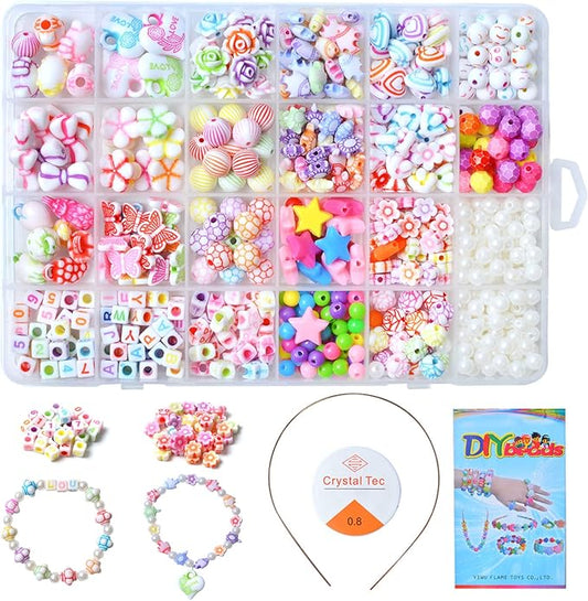 Kids DIY Bead Jewelry Making Kit, Beads for Girls Toys Bead Art and Craft Kits DIY Bracelets Necklace Hairband and Rings Toy for Age 4 5 6 7 8 9 10 11 Year Old Girl Gifts