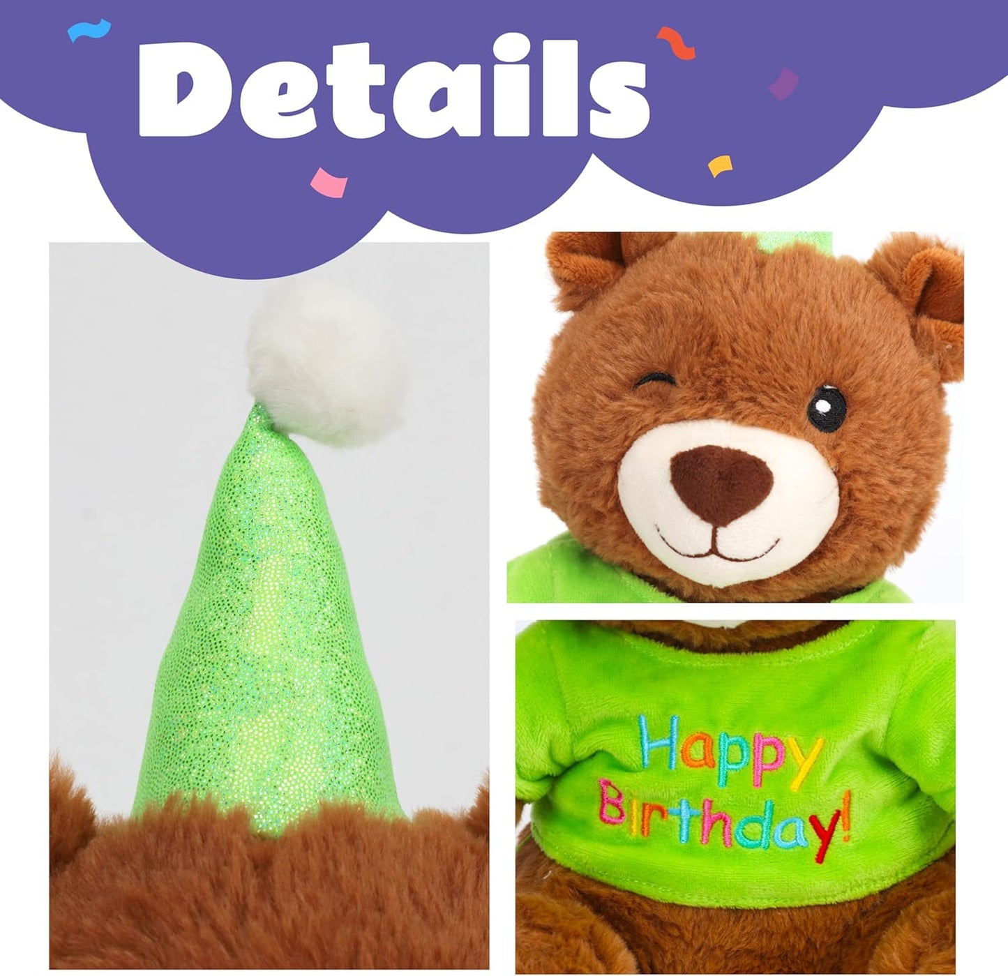 Cuteoy Happy Birthday Bear Musical Stuffed Animal Shaking Singing Dancing Plush Toy Electric Interactive Animated Plushies Gifts for Kids Girls Boys