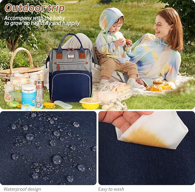 Diaper Bag Backpack: Tote Baby Bag for Boy and Girl, Large Mommy Bag Insulated Pockets Charger Holes for Men and Women, Nappy Bag for Baby Airplane Traveing Blue Grey