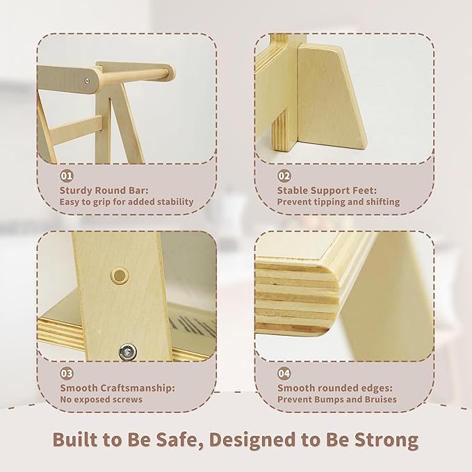 Damoch Family® Adjustable Wooden Learning Helper and Kitchen Tower for Kids - Montessori-Inspired Toddler Tower and Stool for Safe Participation in Kitchen Activities