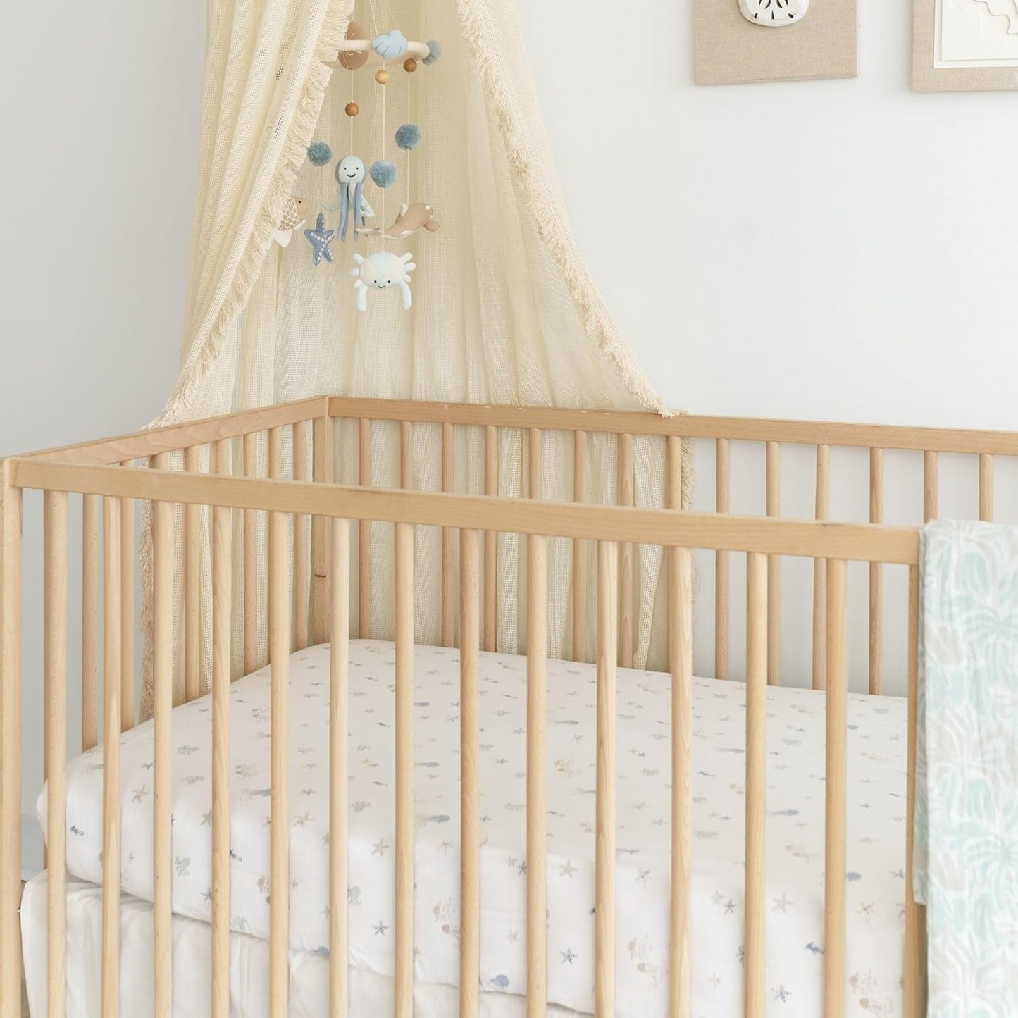 Crane Baby 100% Cotton Animal Nursery Sheet with Jellyfish Design, Neutral Crib Sheets, Fitted Toddler Sheet, 28" x 52"Standard Size Sea Life Crib Sheet