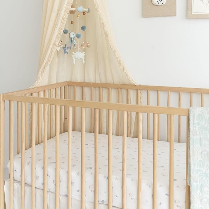 Crane Baby 100% Cotton Under The Sea Fitted Crib Sheet with Jellyfish Design, Neutral Crib Sheets, Fitted Toddler Sheet, 28" x 52" Standard Size Sea Life Crib Sheet