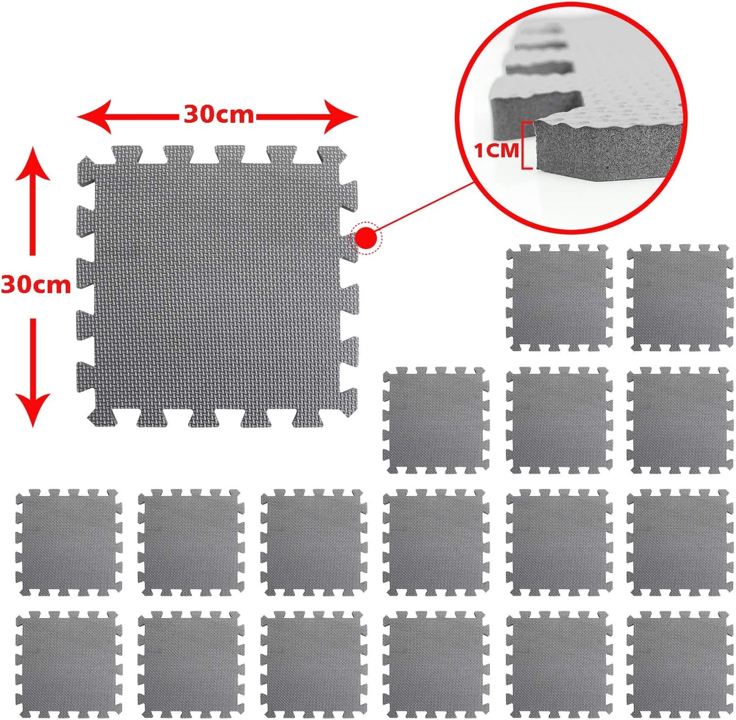 XMTMMD Soft Non-Toxic Foam Baby Play Mat | Toddler Playmat | EVA Foam Interlocking Tiles for Gym, Nursery, Playroom | 18 Squares Foam Floor Mats for Kids & Babies | Gray Jigsaw Puzzle Play Mat