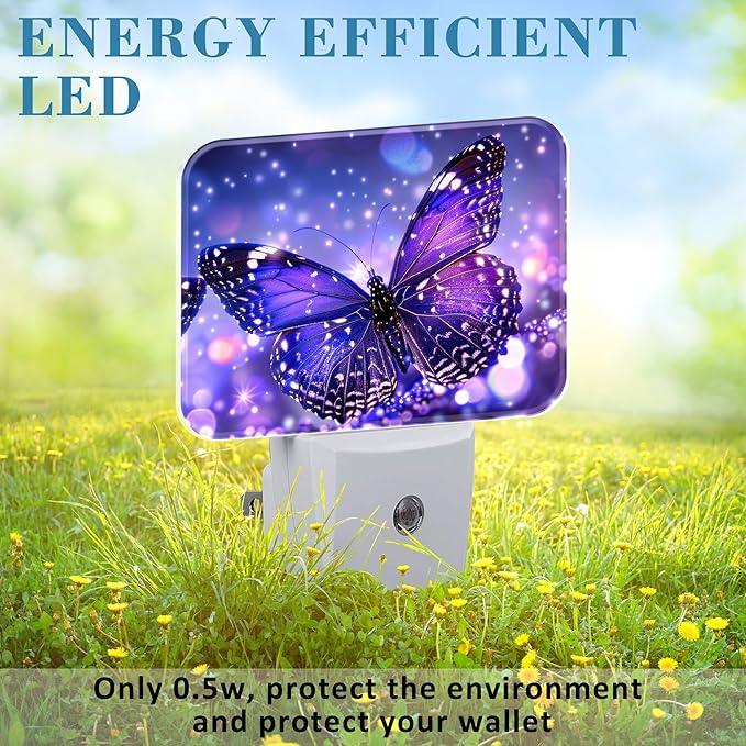Purple Glowing Magic Butterfly Night Light Butterfly Nightlight Plug into Wall with Dusk to Dawn Sensor for Kid Girls Boys Women Men Room, Hallway, Kitchen, Bathroom, Stairs Decor