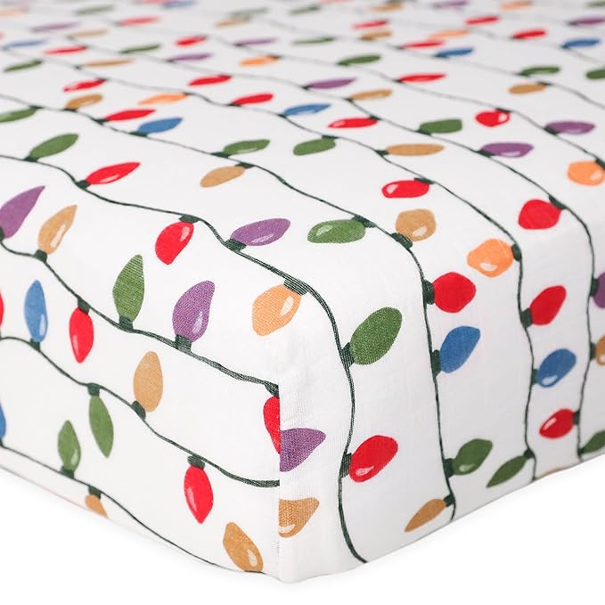 Little Unicorn Fitted Crib Sheet | 100% Cotton Muslin | Super Soft | Sized for Standard Baby Crib & Toddler Mattress | Machine Washable | 52” x 28” x 6” (Christmas Bulbs)