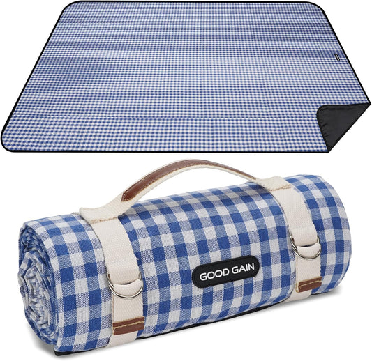 G GOOD GAIN Picnic Outdoor Blankets Waterproof Large - Beach Mat Sand Free Foldable with Carry Strap | Portable Camping Blanket | Park Blanket for Grass Park, Hiking, Travel, Concerts, Indoor (Blue)