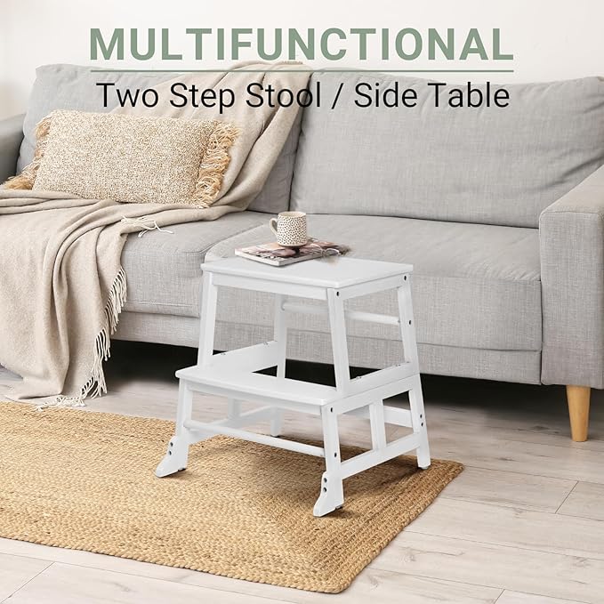 COSYLAND Toddler Kitchen Step Stool Helper - Wooden Standing Tower for Kids with Anti-Tip Support Legs - Mothers' Helper Kids Learning Stool for Kitchen Counter (White)