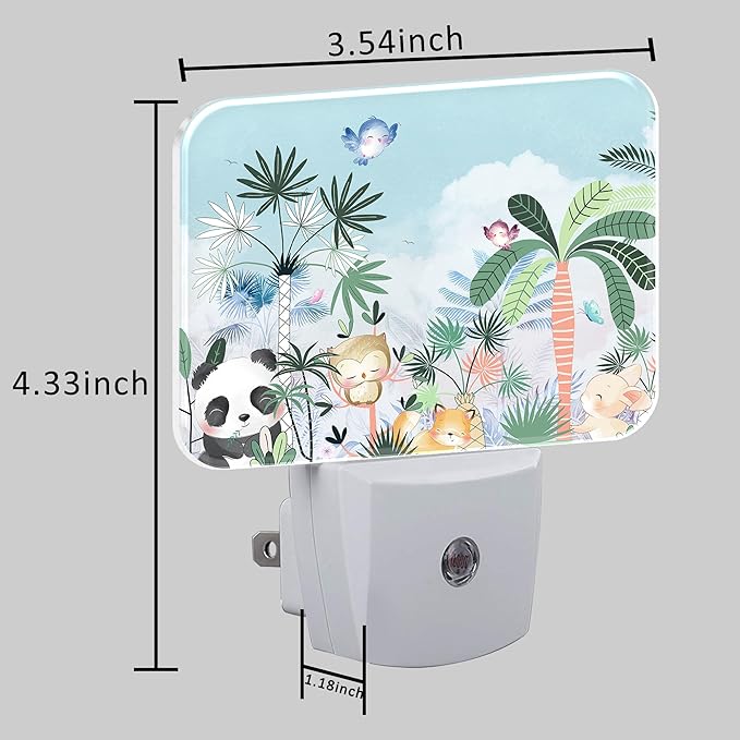 Cute Cartoon Animals Night Light for Kids Girls Boys, Animals Baby in Forest LED Night Light Plug into Wall with Dusk to Dawn Sensor for Bedroom, Hallway, Kitchen, Bathroom, Stairs Decor