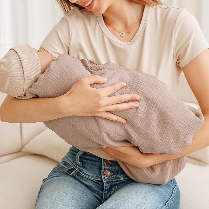 Konssy Muslin Nursing Cover for Breastfeeding, 360° Full Privacy Breathable 100% Cotton Breastfeeding Cover, Multi-use