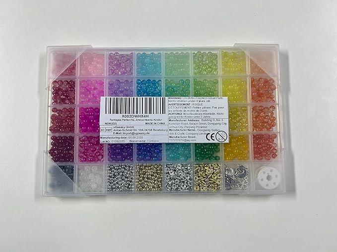 Funtopia Glass Beads for Bracelets 6mm, 1396pcs Bracelet Making Kit 34 Colors Glass Beads for Jewelry Making, Crystal Beads for Bracelets DIY Crafts with Spacer Beads and Charms