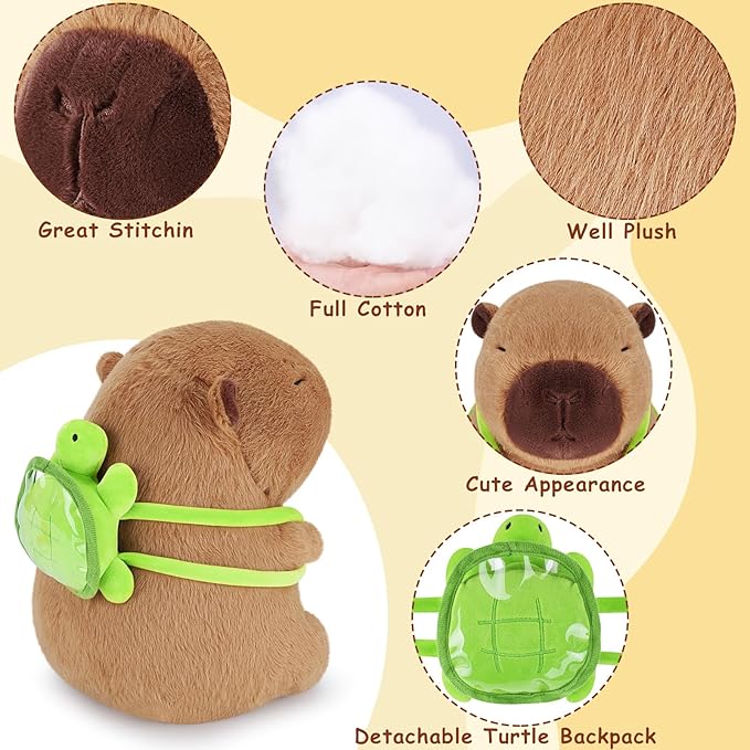 Achwishap Capybara Plush,Cute Plushies Capybara Stuffed Animal,Soft Capybaras Plush Toys,Kawaii Plushie Stuffed Toys with Turtle Backpack Plushies Gifts for Kids Adults Birthday(Capybara Turtle,14”)