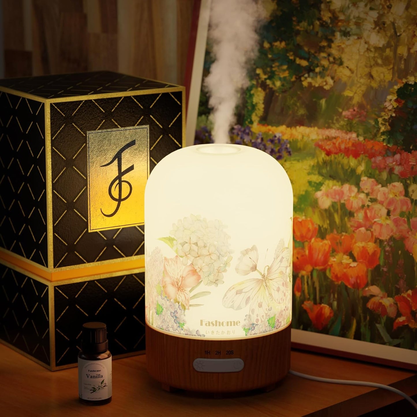 Essential Oil Diffuser with Vanilla Aromatherapy Essential Oils, 6 in 1 Ultrasonic 100ML Aromatherapy Scent Humidifier Vaporizer with Dense fine Mist, Timer, Auto-Off (Spring-Vanilla Oil)