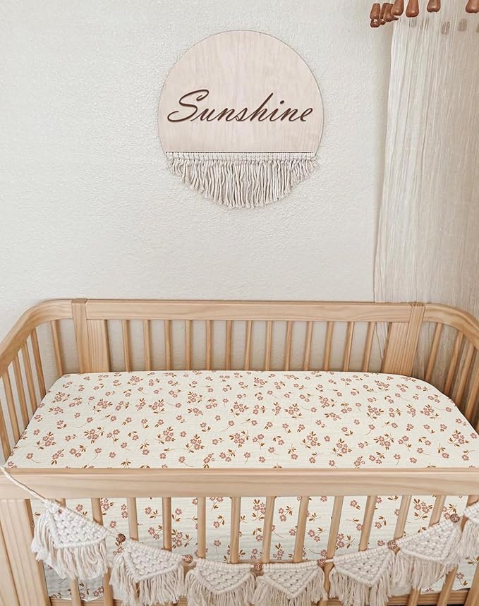 Mini Crib Sheets for Baby Boy Girl 2 Pack, Neutral Mini Crib Mattress Sheet 24" x 38", Muslin Nursery Bedding Soft and Breathable Comfort (Floral & Pink)